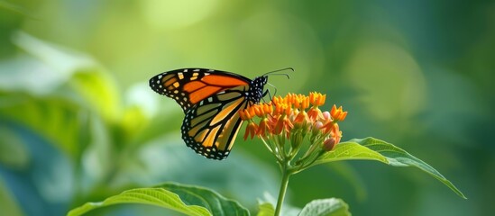 Obraz premium A butterfly, a pollinator, rests on a flowering plant while being photographed up close to capture intricate details in macro photography.