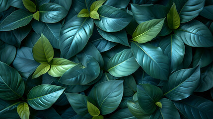 leaves of Spathiphyllum cannifolium, abstract green texture, nature background, tropical leaf