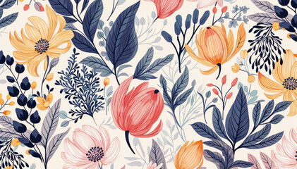 Seamless floral pattern with hand drawn flowers Vector illustration