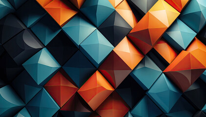 3d illustration of abstract geometric background with blue, orange and red elements - obrazy, fototapety, plakaty