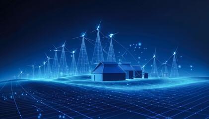 abstract image of home on blue background with technology connection lines