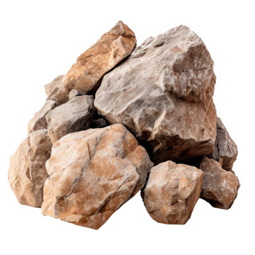 Heavy realistic rock stone. Isolated on transparent background.