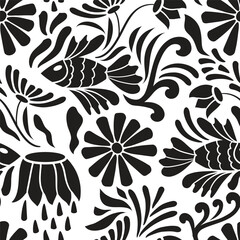 Vector Seamless Otomi Style Mexican Pattern. - 730989086