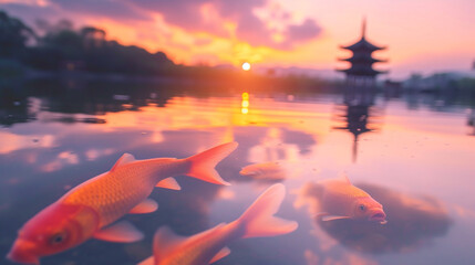 Goldfish in the water. 