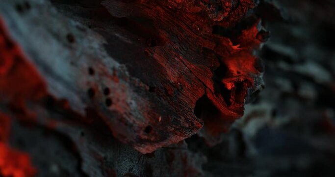 Reflections of Fire on Old Wood. Close-up, shallow dof.