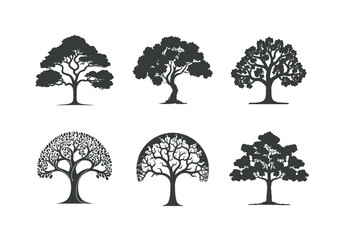 Tree silhouette set on a white background