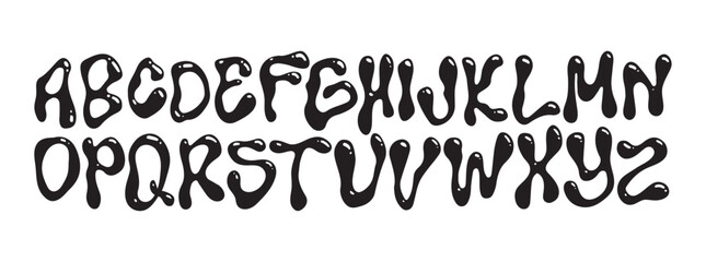 Vector Hand Drawn Alphabet. Trendy Liquid and Groovy Letters. Decorative Artistic Font. Y2K Letters Style.	
