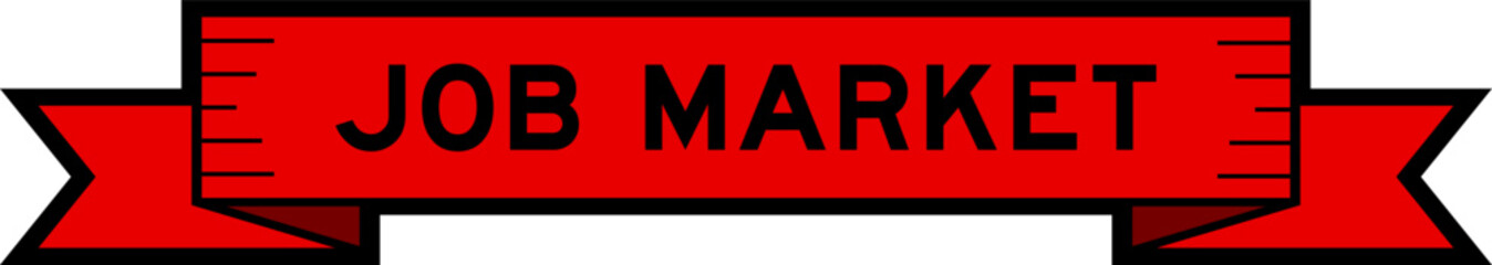 Ribbon label banner with word job market in red color on white background