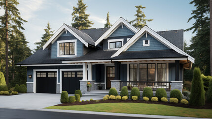 Gray new construction modern cottage home.
