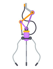 Mechanical claw gripper. Mechanical robotic grip. Arm arcade game hooks for prizes technological mechanisms for transfer goods. Grip robotic claw in factory.  illustration