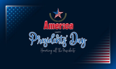 Holidays, design, background with handwriting texts and national flag colors for American Presidents Day, event celebration