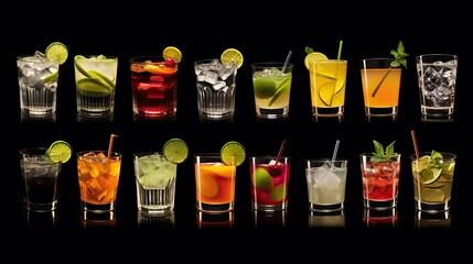 cocktails collection isolated on white background. image of alcohol. copy space for text.