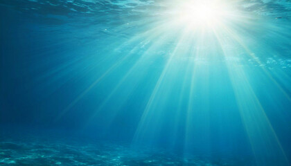 Fototapeta na wymiar Underwater background with blue water and sun rays 2