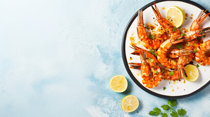 Grilled shrimp skewers or langoustines served.