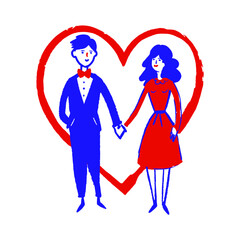 A man and a woman are holding hands. Minimalistic vector hand drawn simple illustration of lovers, family.