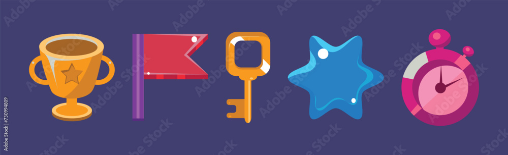 Poster game icon and glossy ui design element vector set