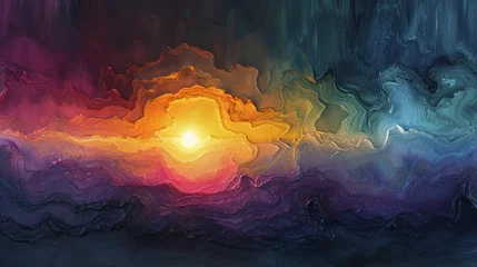 Foto op Plexiglas Rainbow Enlightenment. Escape to Reality series. Abstract arrangement of surreal sunset sunrise colors and textures on the subject of landscape painting, imagination, creativity and art  © Thanthara