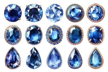 Sapphire rhinestone watercolor illustration material set