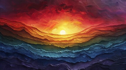  Rainbow Enlightenment. Escape to Reality series. Abstract arrangement of surreal sunset sunrise colors and textures on the subject of landscape painting, imagination, creativity and art  - obrazy, fototapety, plakaty