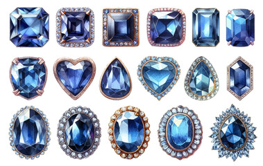 Sapphire rhinestone watercolor illustration material set
