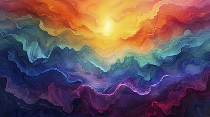 Rainbow Enlightenment. Escape to Reality series. Abstract arrangement of surreal sunset sunrise colors and textures on the subject of landscape painting, imagination, creativity and art  - obrazy, fototapety, plakaty