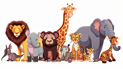 Group of wild animals cartoon illustration.