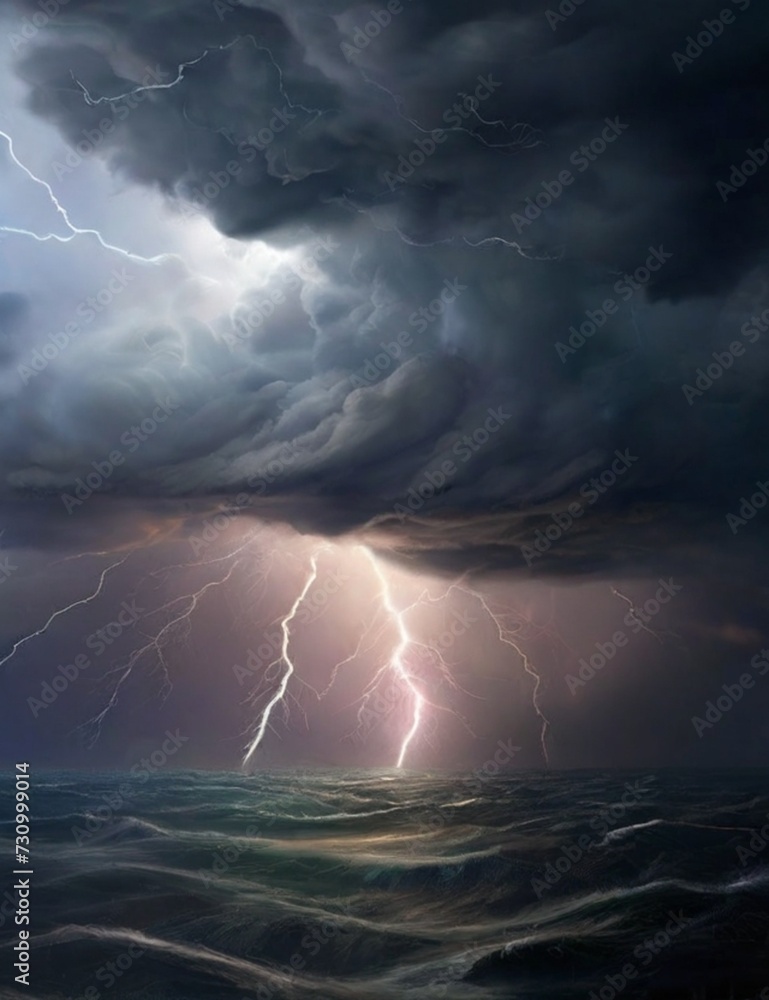 Wall mural thunderstorm over the sea