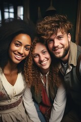 Fototapeta premium Diversity happy group of friends taking selfie.