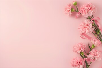 Design Concept of Mother's Day Holiday Greeting With Carnation Bouquet on Pink Table Background.