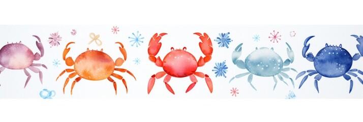 abstract watercolor colorful crab pattern