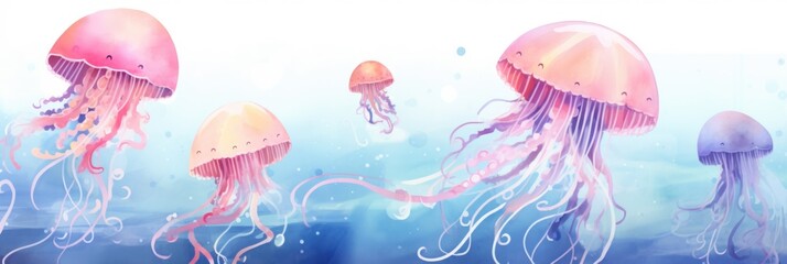 abstract watercolor colorful jellyfish pattern