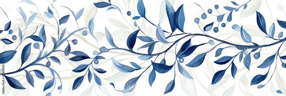 Wall mural abstract blue vintage background with leaves