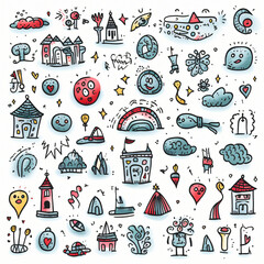 Hand drawn doodle icons set isolated on a white