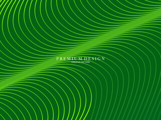 Premium minimal cover design. Cool halftone gradient. Future geometric template. Green wave lines pattern background.