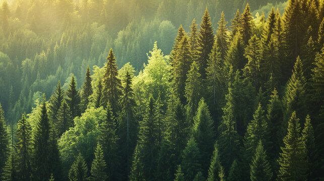 Healthy Green Trees in a Forest of Old Spruce