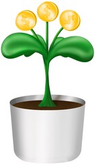 money that grows like a tree in a pot, growing every day.