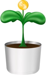 money that grows like a tree in a pot, growing every day.