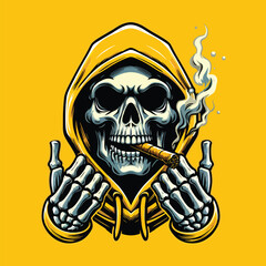 skull with wearing yellow hoodie Illustration