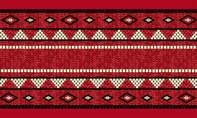 A Traditional Arabian Sadu Weaving Pattern In Red Black And White Wool - obrazy, fototapety, plakaty
