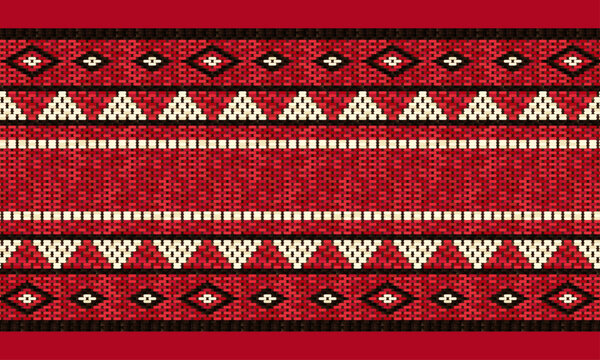 A Traditional Arabian Sadu Weaving Pattern In Red Black And White Wool