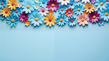 Flower, Paper cut, on blue Background