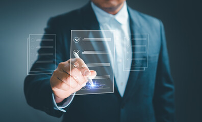 Concept E-signing, electronic signature, document management, paperless office. Lawyer or...
