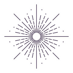 Obraz premium Sunburst firework explosion, bursting or light rays, linear drawing. trendy hand drawn retro isolated design element