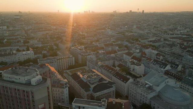 Sunrise Vienna skyline city austria fly over vienna downtown in 4K.Vienna austria. Vienna downtown street.
