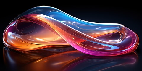 Image of an abstract holographic shape. Liquid iridescent neon curved wave. Luxury wallpaper. Generative AI