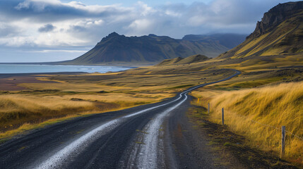 Icelandic Road in Snaefellsnes Peninsula of Icela. - obrazy, fototapety, plakaty