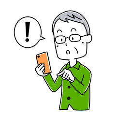 スマホを持った高齢男性のポーズ1