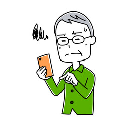 スマホを持った高齢男性のポーズ2