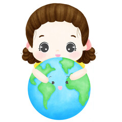 A woman hugs the world, smiles.