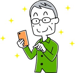 スマホを持った高齢男性のポーズ3